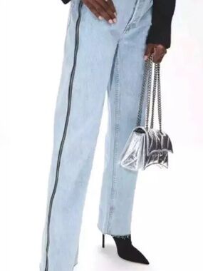 Re/Done Light Blue Straight Leg Jeans with Side Stripe